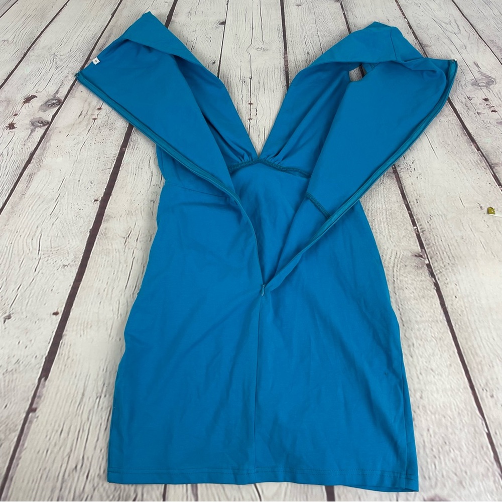 Revolve By The Way Minnie Deep V Dress Ruched Bodycon Size Small Blue - Picture 11 of 15
